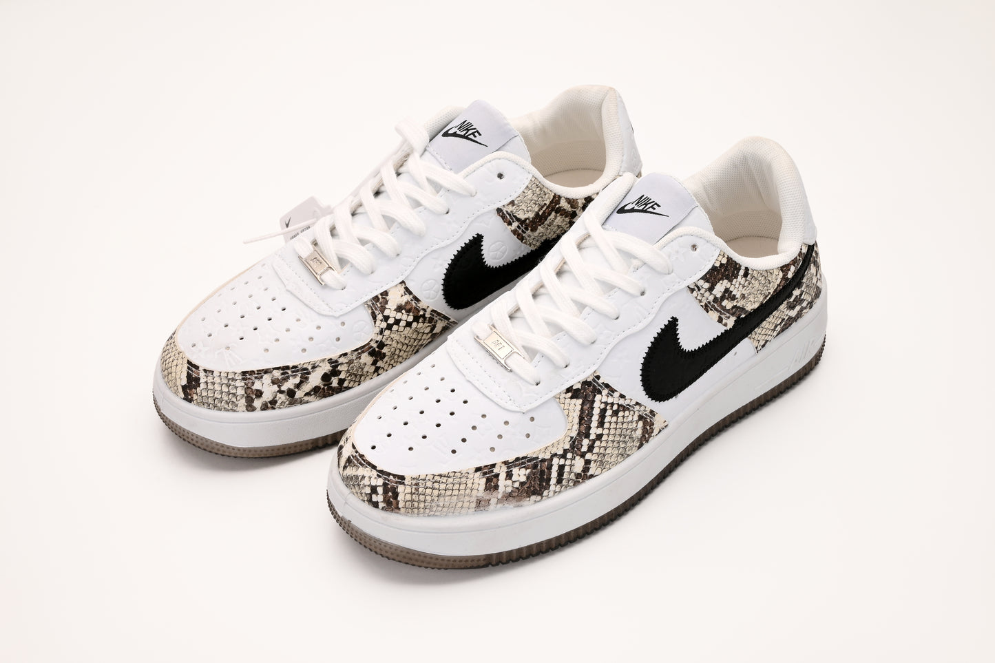 Air Force 1 Style Sneakers – White with Snake Print