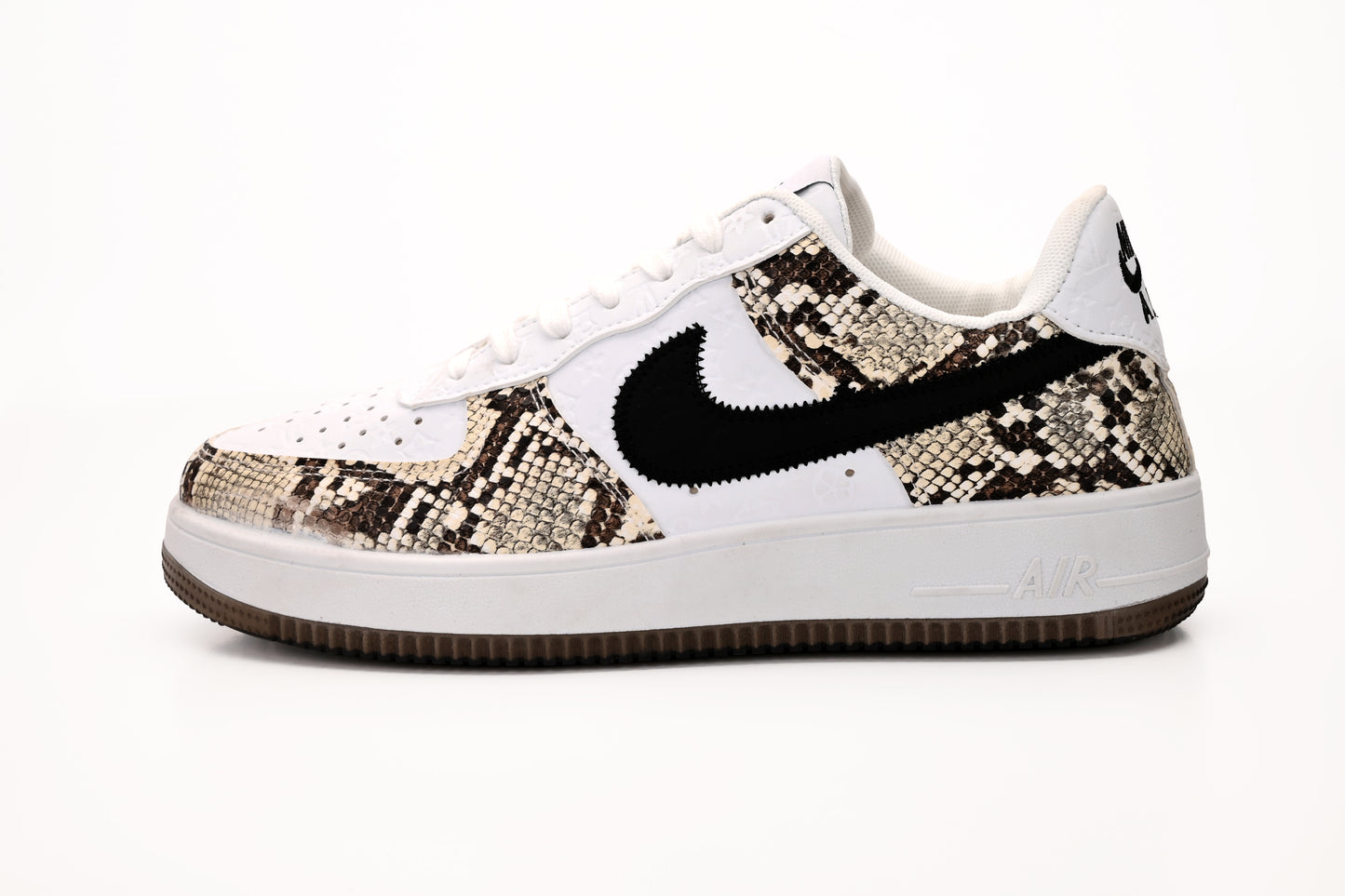 Air Force 1 Style Sneakers – White with Snake Print