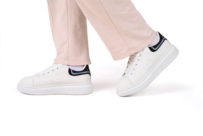 Alexander McQueen Style Unisex White Sneakers – Black Heel Detail