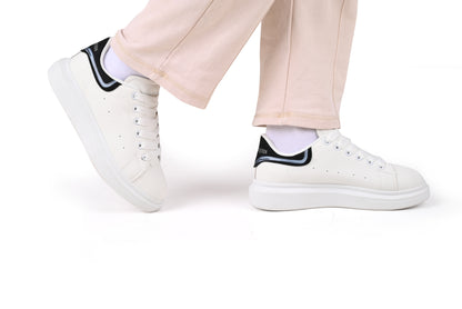 Alexander McQueen Style Unisex White Sneakers – Black Heel Detail