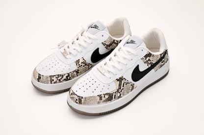 Air Force 1 Style Sneakers – White with Snake Print