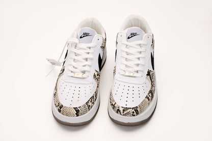 Air Force 1 Style Sneakers – White with Snake Print