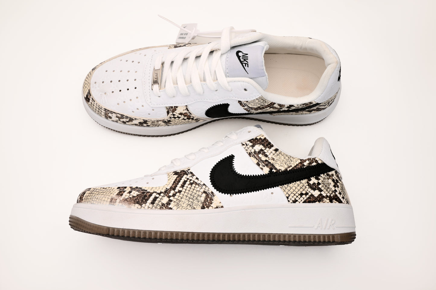 Air Force 1 Style Sneakers – White with Snake Print