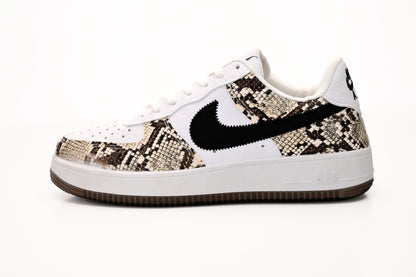 Air Force 1 Style Sneakers – White with Snake Print